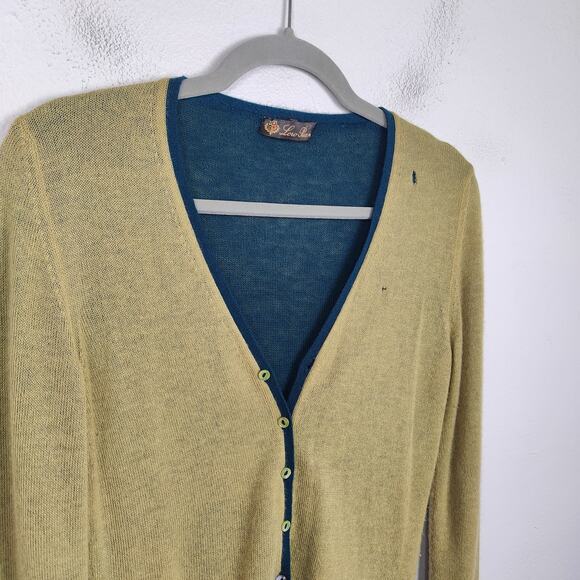 Loro Piana Cashmere Cardigan Womens 42 US 6 Green Blue Reversible FLAW HOLE - Picture 4 of 13